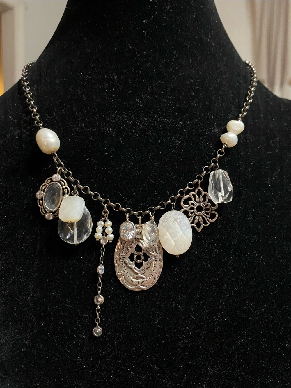 Silpada Sterling Silver Necklace Pearl and CZ Enchanted Charm Necklace